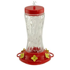 Bird Feeder, Hummingbird, Clear Swirl Glass, 3-Perch, 16-oz. For Sale