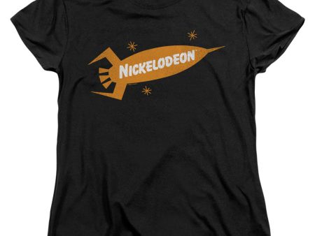 NICKELODEON BRAND : NICK RETRO ROCKET LOGO WOMENS SHORT SLEEVE Black LG on Sale