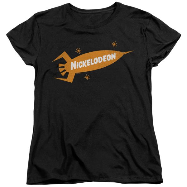 NICKELODEON BRAND : NICK RETRO ROCKET LOGO WOMENS SHORT SLEEVE Black LG on Sale