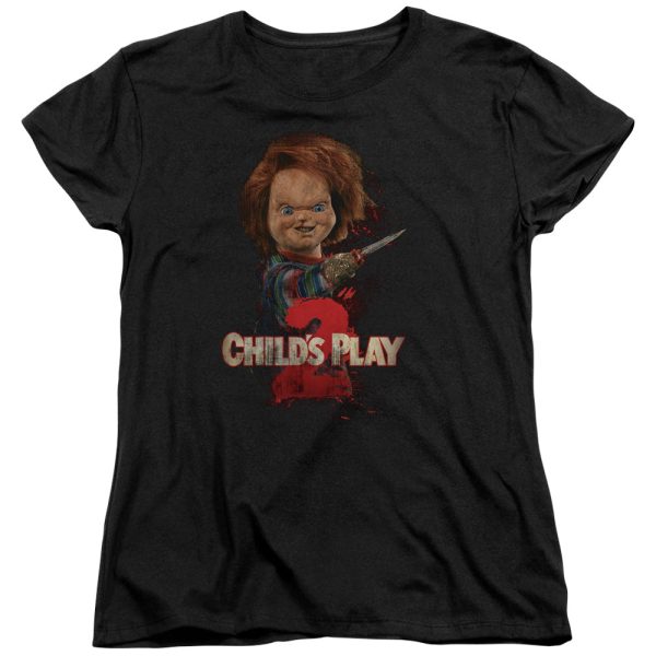 CHILD S PLAY 2 : HERE S CHUCKY S\S WOMENS TEE BLACK SM Hot on Sale