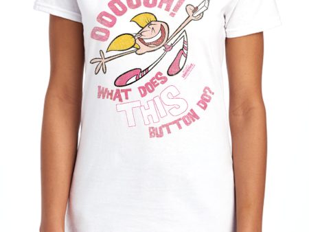 DEXTER S LABORATORY : BUTTON S\S WOMENS TEE Pink SM Sale