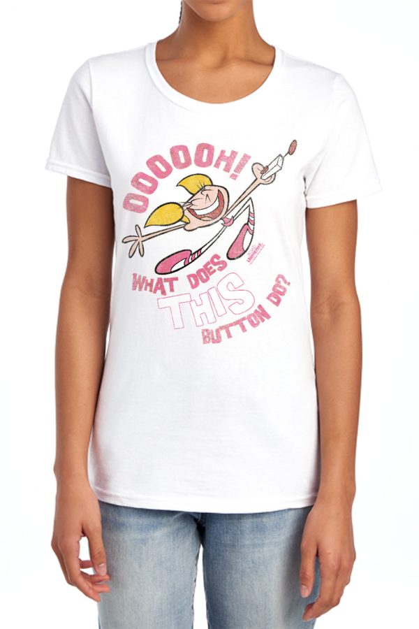 DEXTER S LABORATORY : BUTTON S\S WOMENS TEE Pink SM Sale