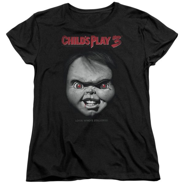 CHILD S PLAY 3 : FACE POSTER S\S WOMENS TEE Black MD Discount