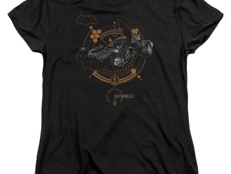 JUSTICE LEAGUE OF AMERICA : MOVIE : BATMOBILE WOMENS SHORT SLEEVE Black LG For Cheap