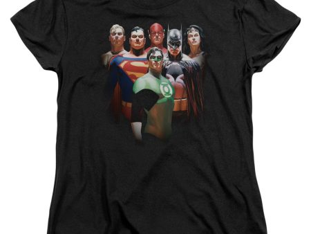 JUSTICE LEAGUE OF AMERICA : ROLL CALL S\S WOMENS TEE Black LG Online now