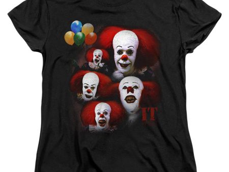 IT 1990 : MANY FACES OF PENNYWISE WOMENS SHORT SLEEVE Black XL Online Sale